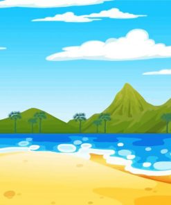 Tropical Beach Scene With Mountains paint by number