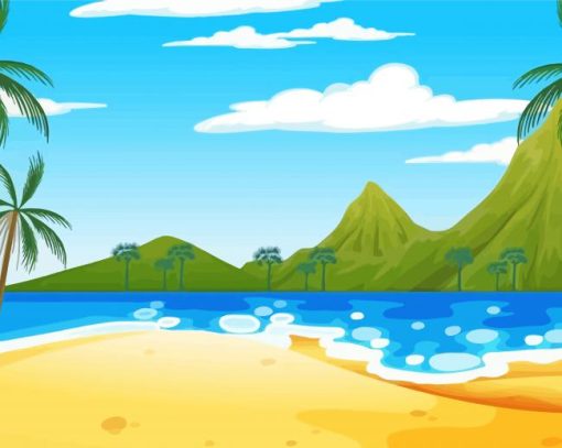 Tropical Beach Scene With Mountains paint by number