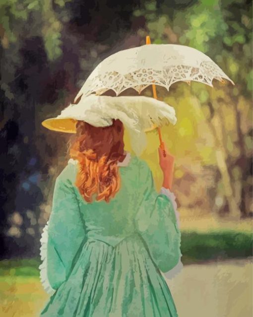 Victorian Woman With Parasol paint by number