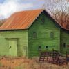 Vintage Green Barn paint by number