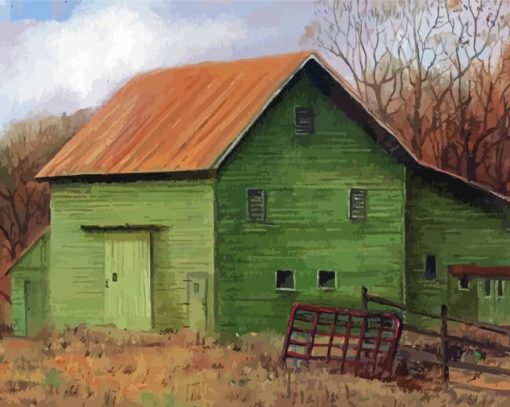 Vintage Green Barn paint by number