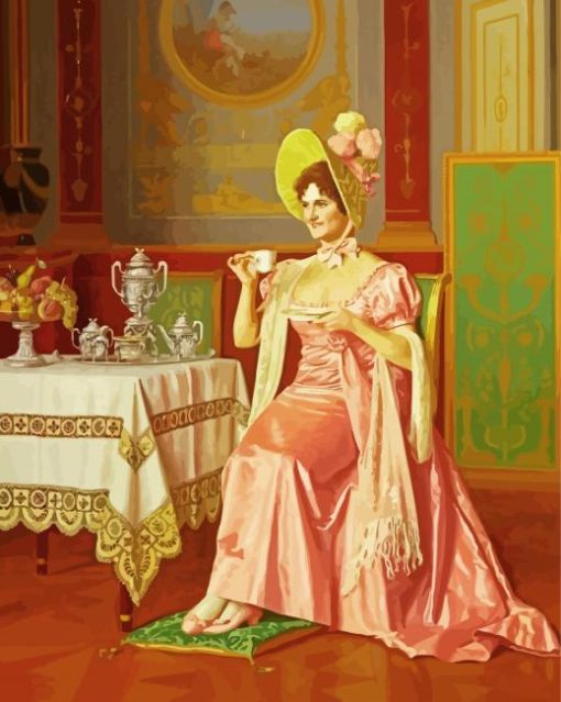 Vintage Lady Having Tea paint by number