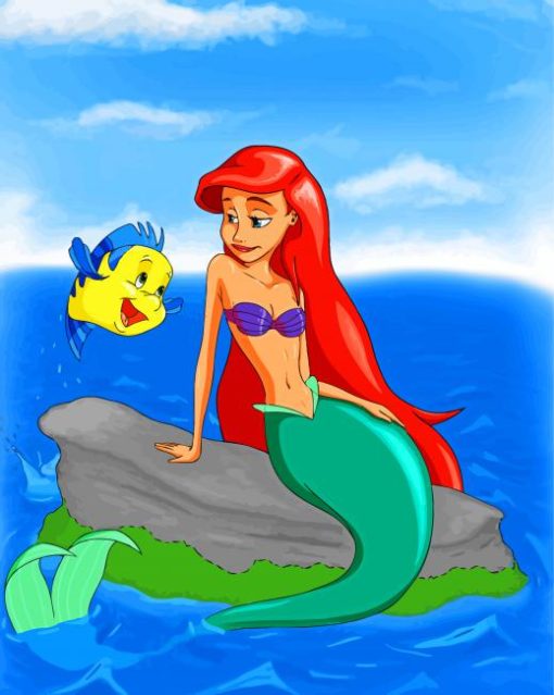 Ariel Mermaid And Flounder Fish paint by number