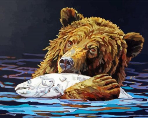 Bear Eats Fish Art paint by number