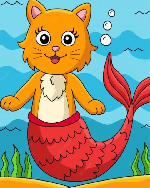 Cartoon Cat Mermaid paint by number