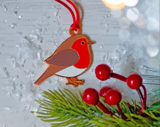 Christmas Robin Bird Decoration paint by number