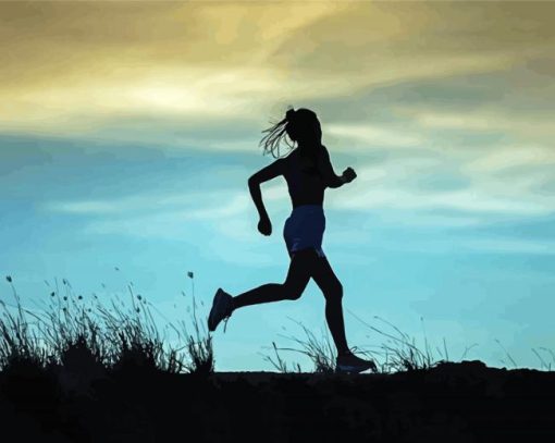 Girl Trail Running Silhouette paint by number