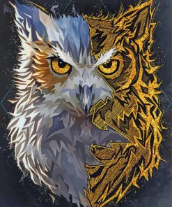 Half Owl And Wolf Paint by number