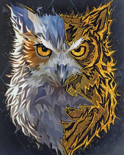 Half Owl And Wolf Paint by number