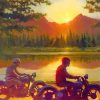 Men On Motorcycle By Lake paint by number