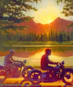 Men On Motorcycle By Lake paint by number