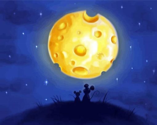 Mice Watching Cheese Moon paint by number