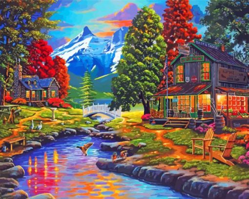 Peace River Cabin Landscape paint by number