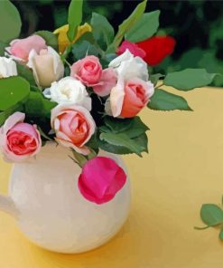 Pink And White Roses In Vase paint by number