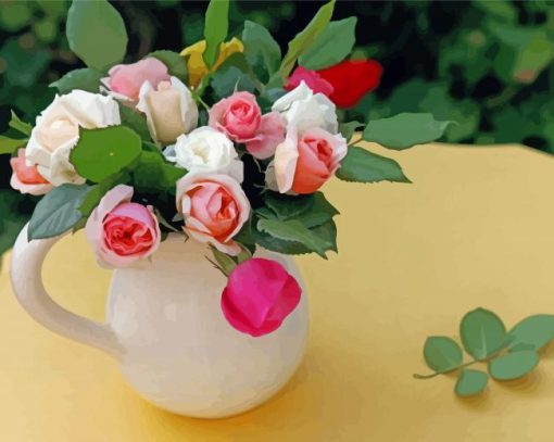 Pink And White Roses In Vase paint by number