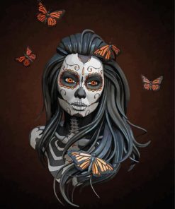 Sugar Skull Girl With Butterflies paint by number