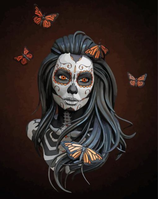 Sugar Skull Girl With Butterflies paint by number