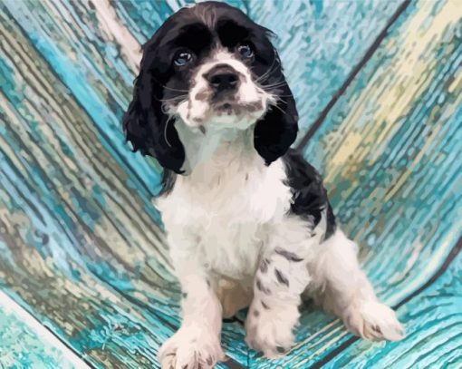 The Black And White Cocker Spaniel Puppy paint by number