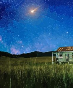 Aesthetic Cabin Under Starry Night Sky paint by number