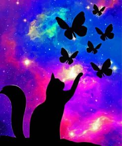 Cat With Butterflies Silhouette paint by number