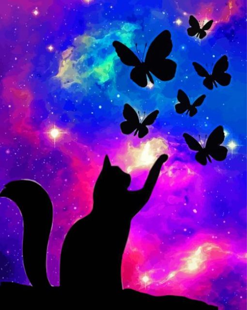 Cat With Butterflies Silhouette paint by number