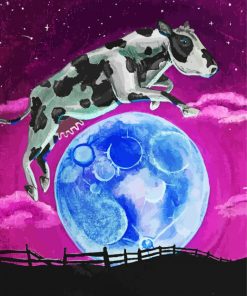 Cow Jumping Over The Moon At Night paint by number