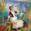 Cute Woman Arranging Flowers Art paint by number