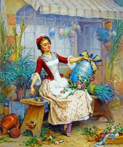 Cute Woman Arranging Flowers Art paint by number