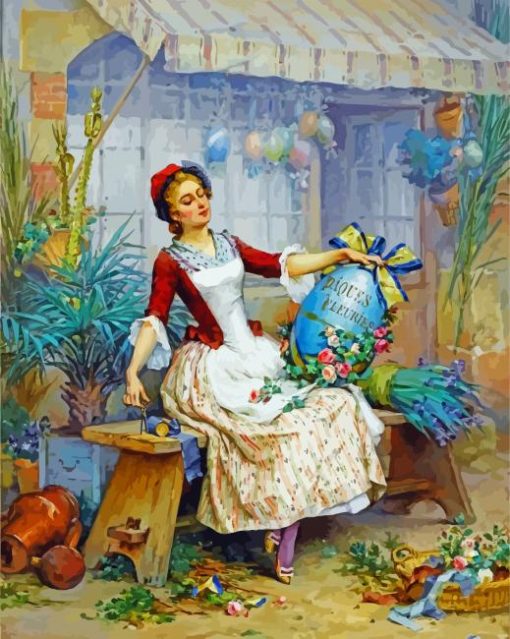 Cute Woman Arranging Flowers Art paint by number