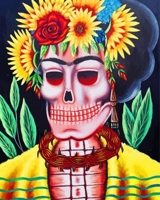 Floral Frida Skeleton paint by number