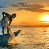 Man On Boat Fishing At Sunset paint by number