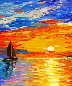 Sunset With Boat Art paint by number