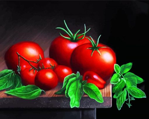 Tomatoes And Basil Still Life paint by number