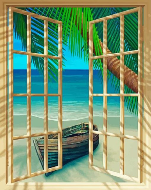 Tropical Window Beach paint by number