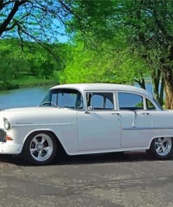 White 1955 Chevy Four Door paint by number