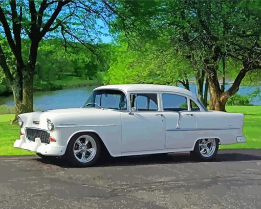 White 1955 Chevy Four Door paint by number