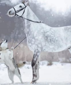 Adorable Horse And Husky paint by number