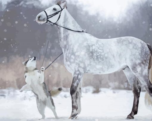 Adorable Horse And Husky paint by number