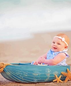 Baby Girls At Beach On Boat paint by number