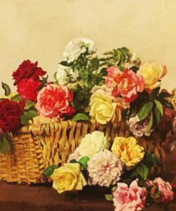 Basket Of Roses By Henri Fantin paint by number