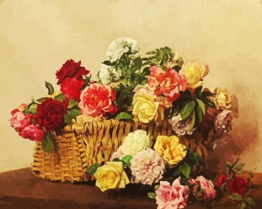 Basket Of Roses By Henri Fantin paint by number