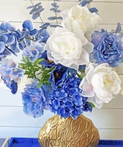 Blue And White Flowers In Vase paint by number