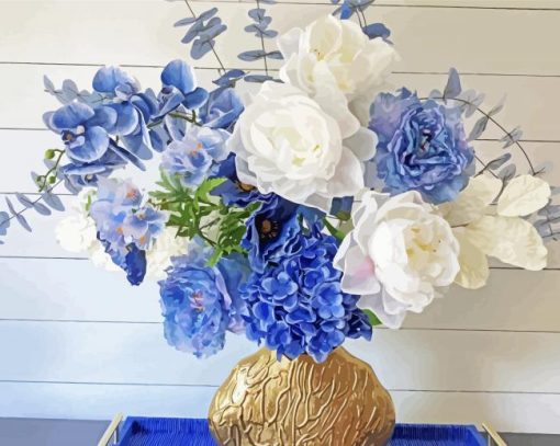 Blue And White Flowers In Vase paint by number