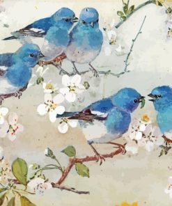 Blue Birds And Blossom paint by number