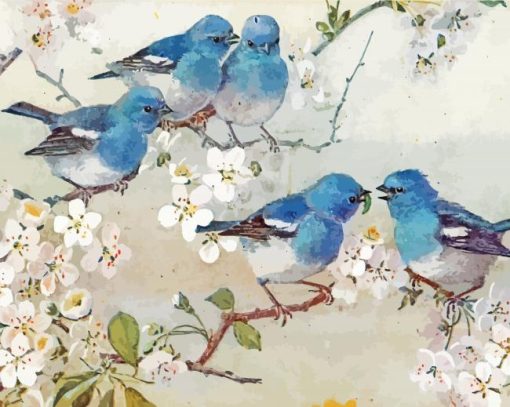 Blue Birds And Blossom paint by number