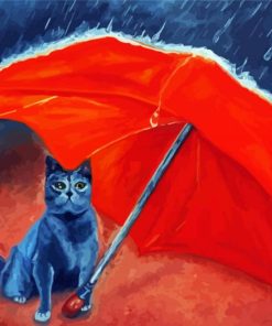 Cat Umbrella In Rain paint by number