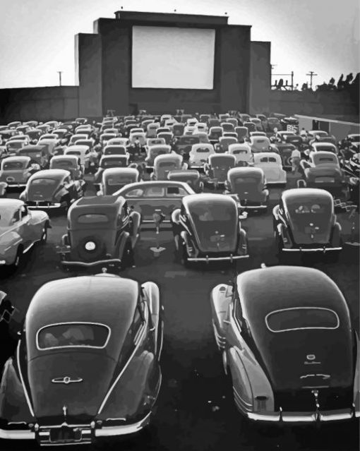 Classic Cars In Drive Ins paint by number