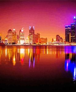 Downtown Detroit Skyline At Night paint by number