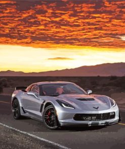 Grey Corvette Z06 With Sunset paint by number