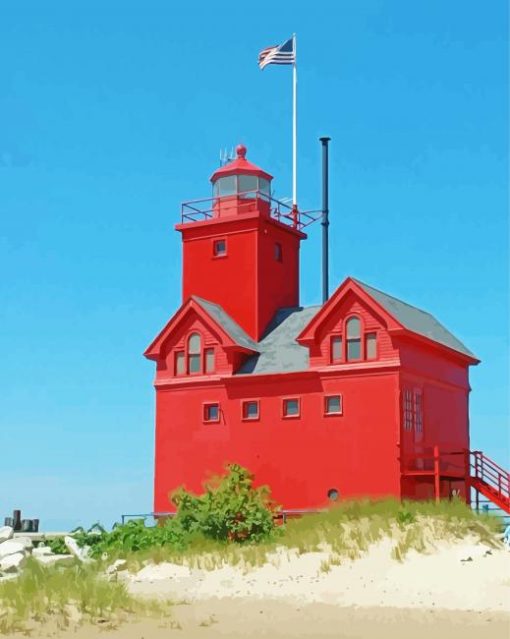 Holland Harbor Lighthouse paint by number